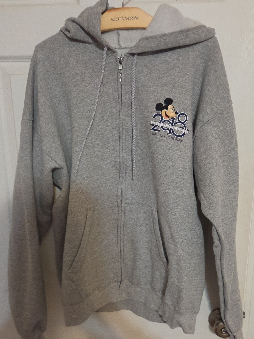 Disney Gray Zip-Up Hoodie with Mickey 2018 Patch Vintage Disney World PARK